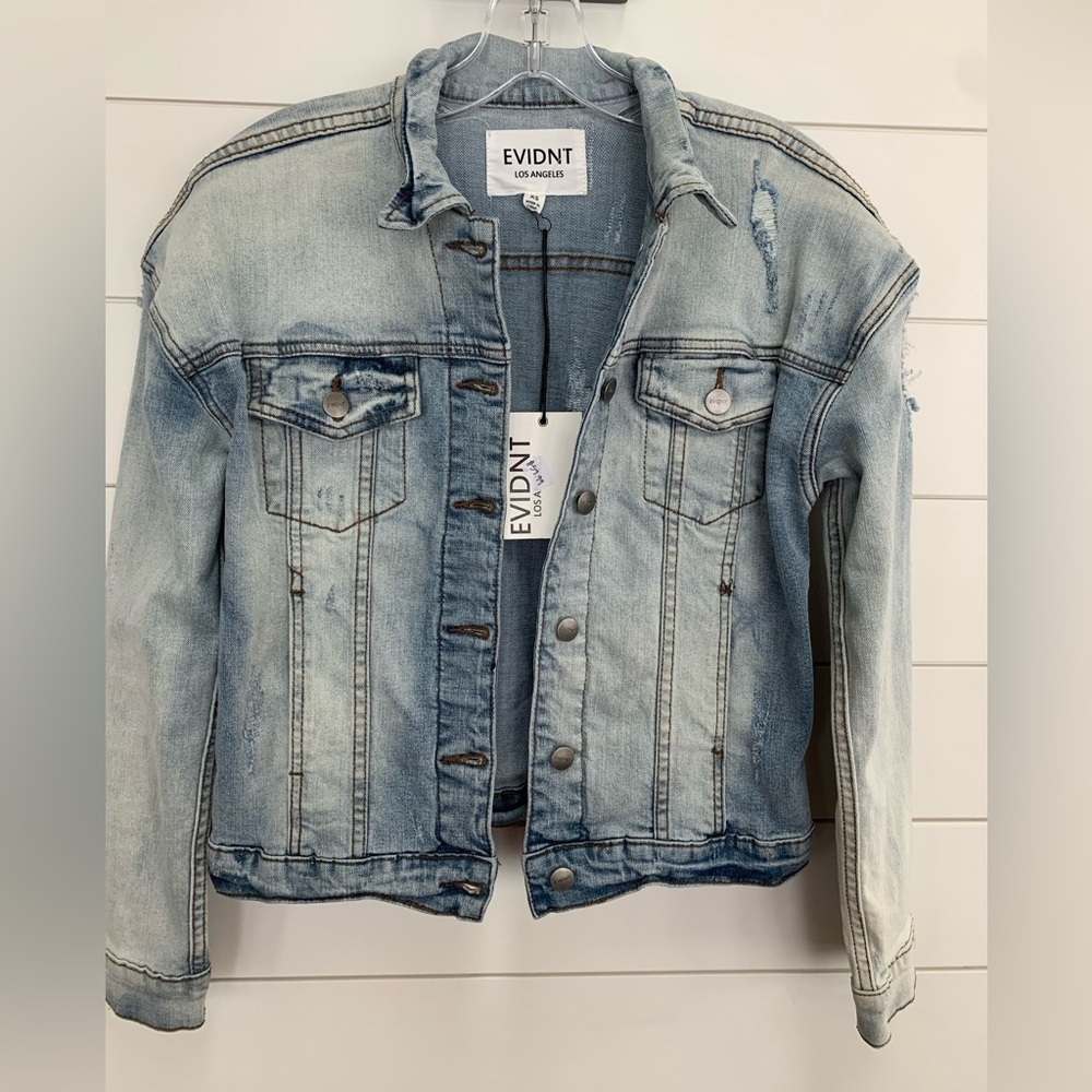 Evidnt Denim Distressed Jean Jacket with Collar NWT Size XS